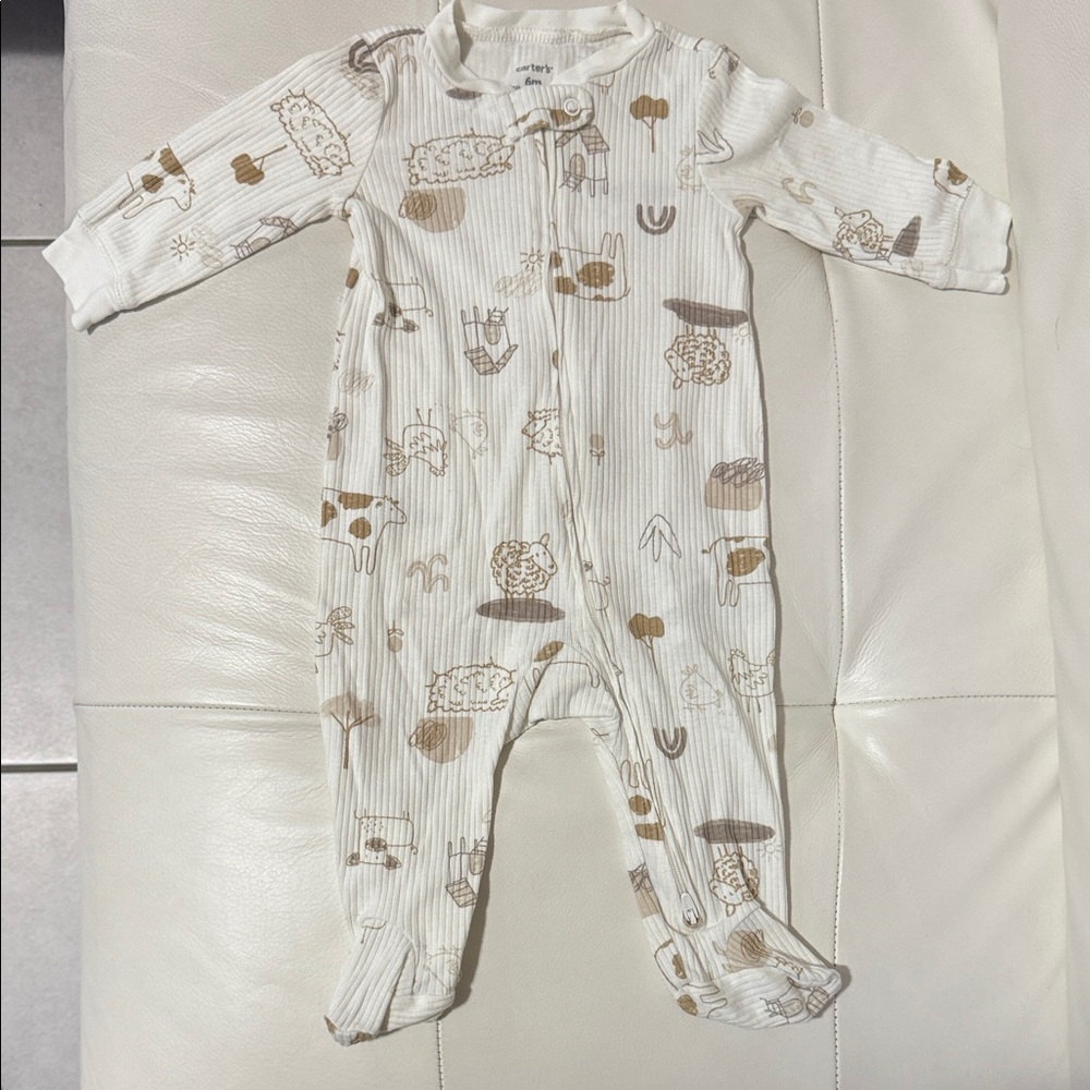 Carter's Cream and Brown Patterned Footie